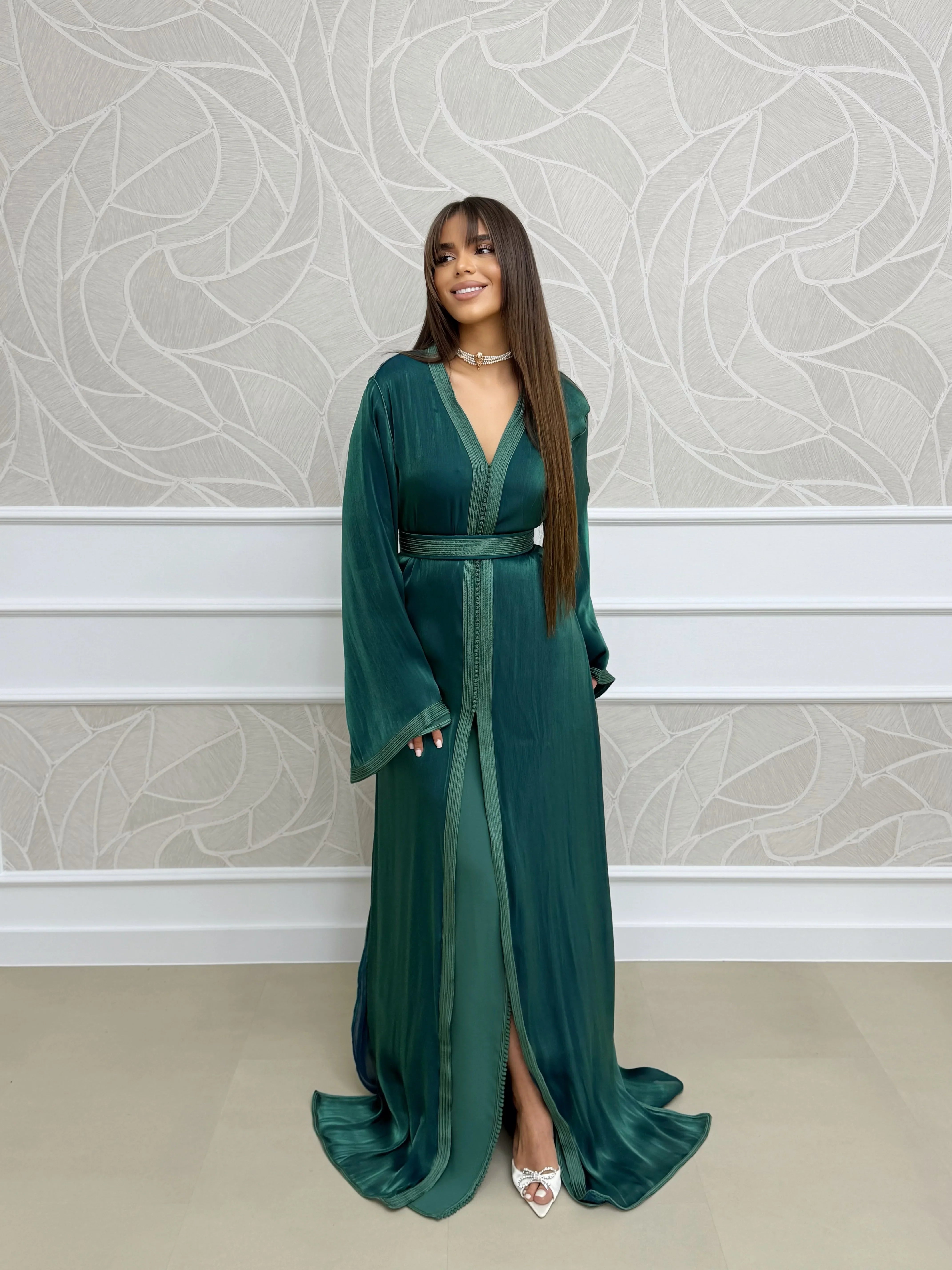 Kholod Green Takchita – Two-Piece Moroccan Ceremonial Dress