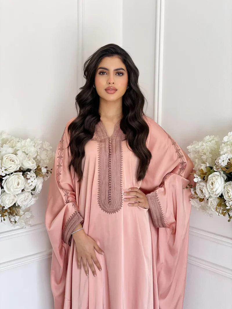 Niya Pink Abaya – Elegant Moroccan Robe for Home & Gatherings