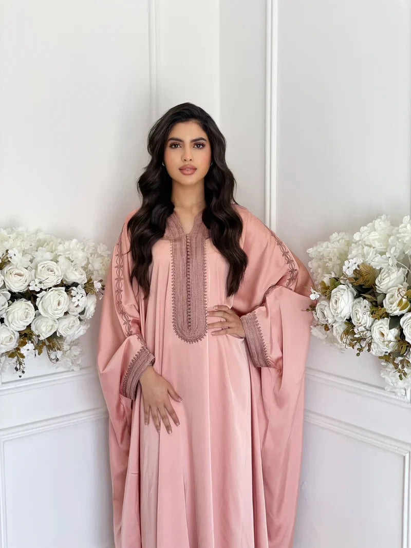 Niya Pink Abaya – Elegant Moroccan Robe for Home & Gatherings
