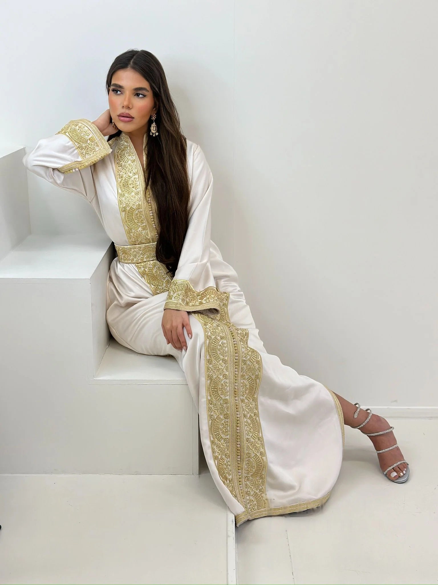 Nadia White Kaftan – Handcrafted Moroccan Dress