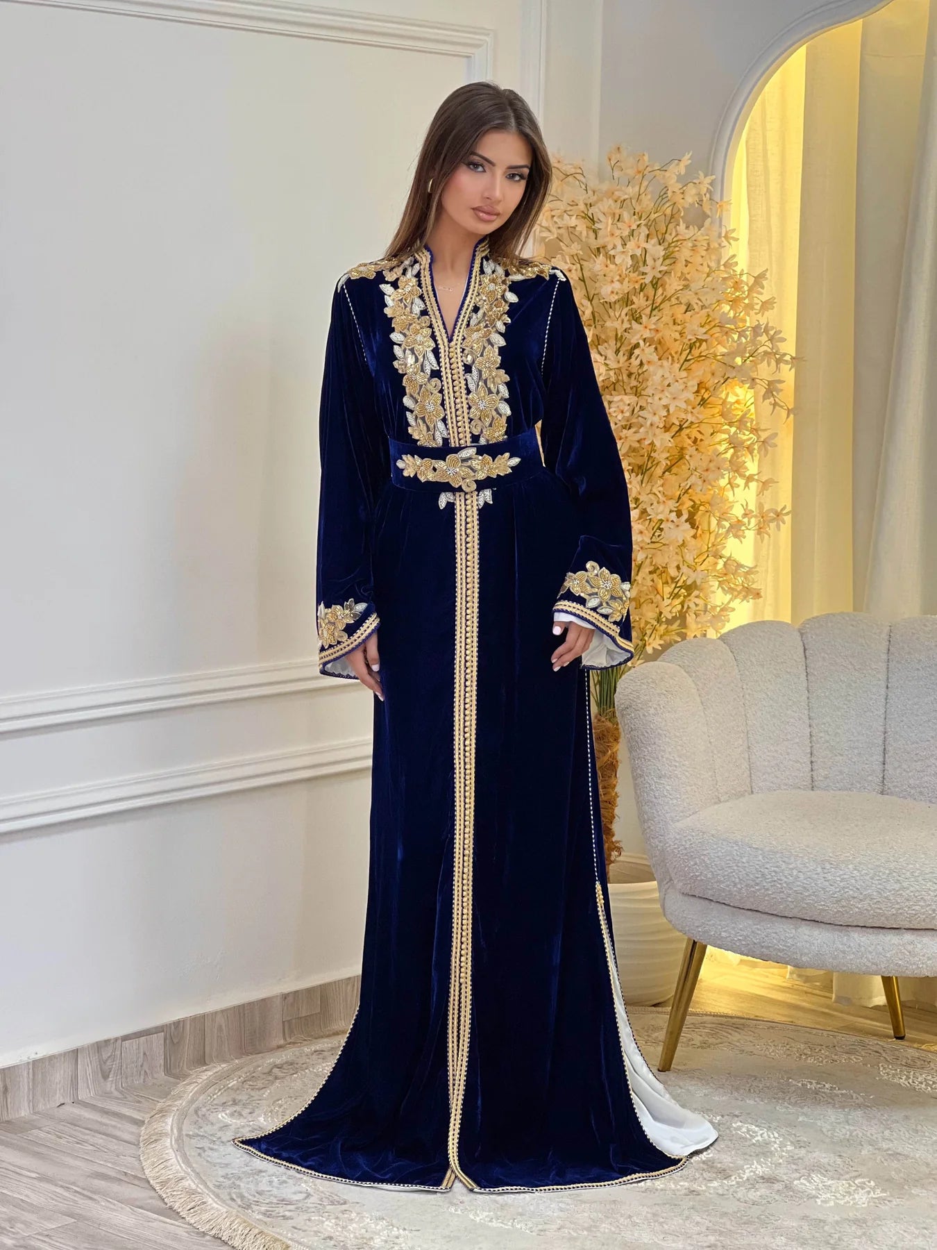 Lamar Navy Kaftan – Handcrafted Moroccan Dress