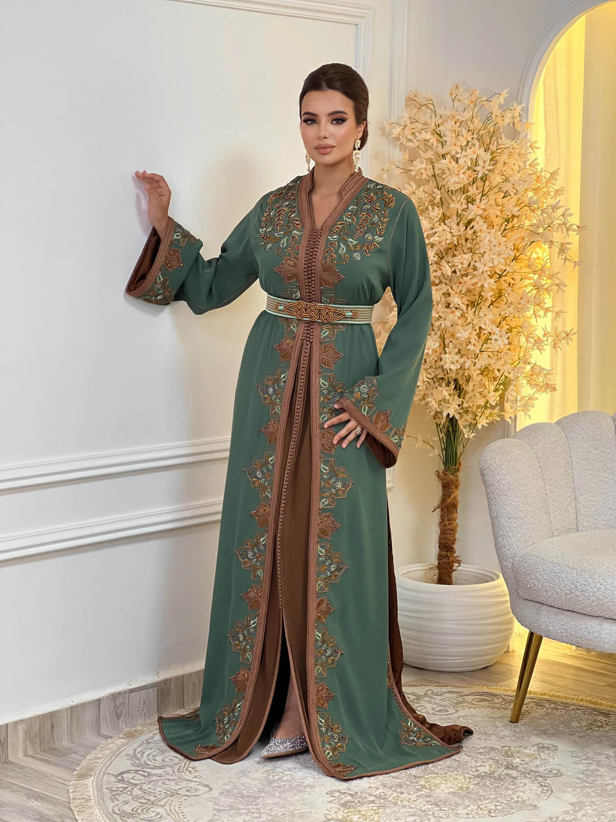 Keltoum Green Takchita – Two-Piece Moroccan Ceremonial Dress