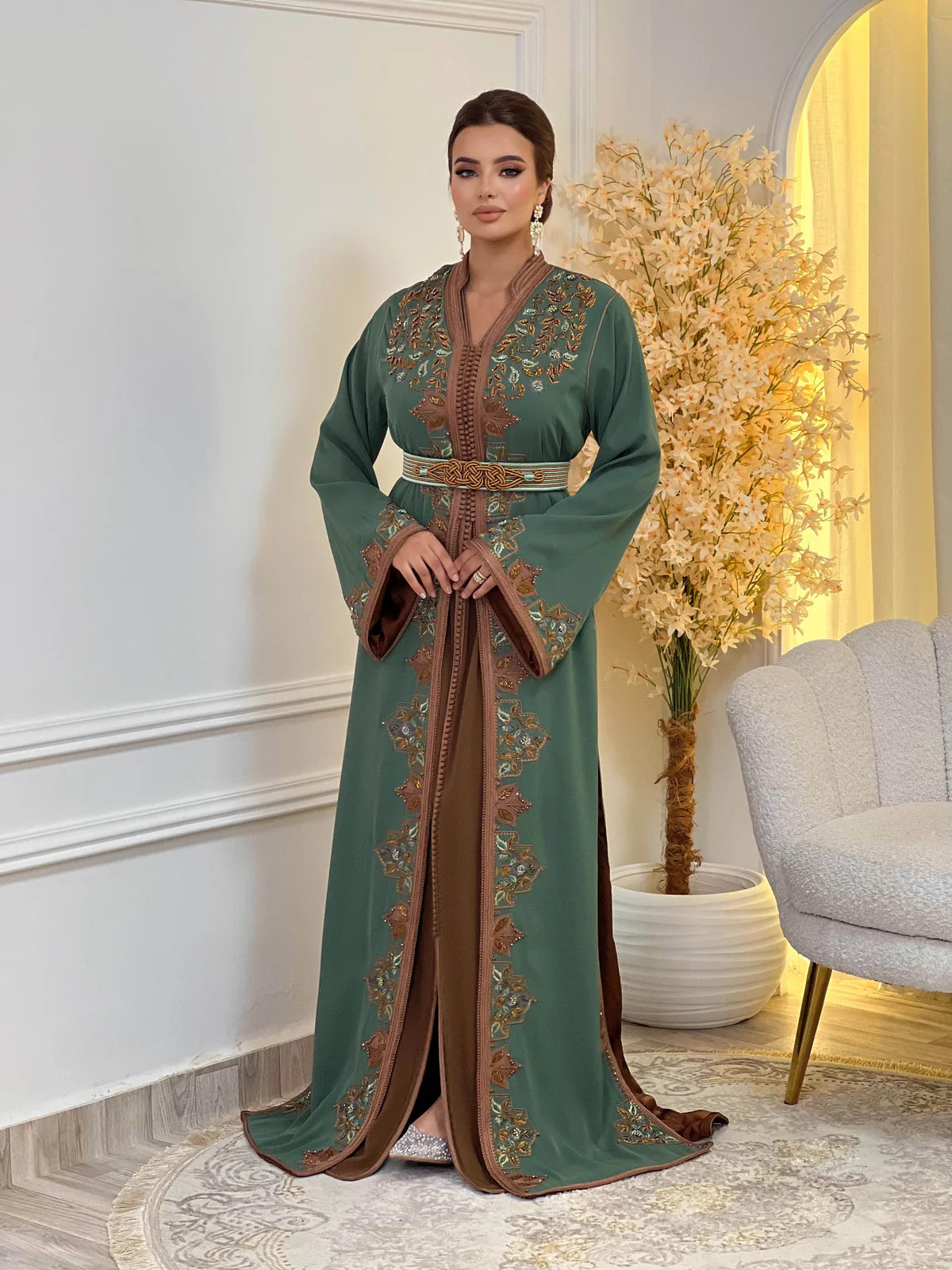 Keltoum Green Takchita – Two-Piece Moroccan Ceremonial Dress