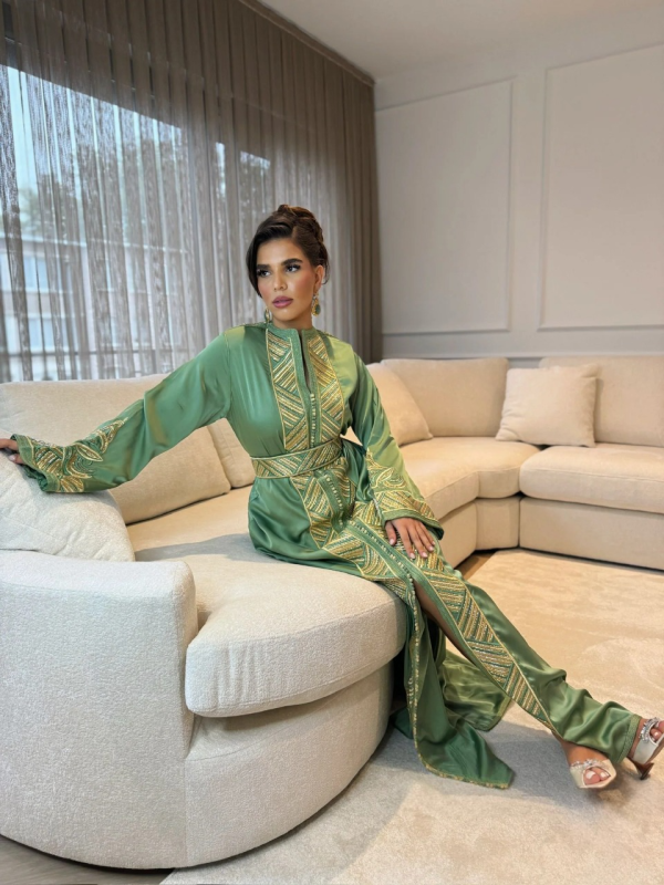 Sirina Green Kaftan – Handcrafted Moroccan Dress