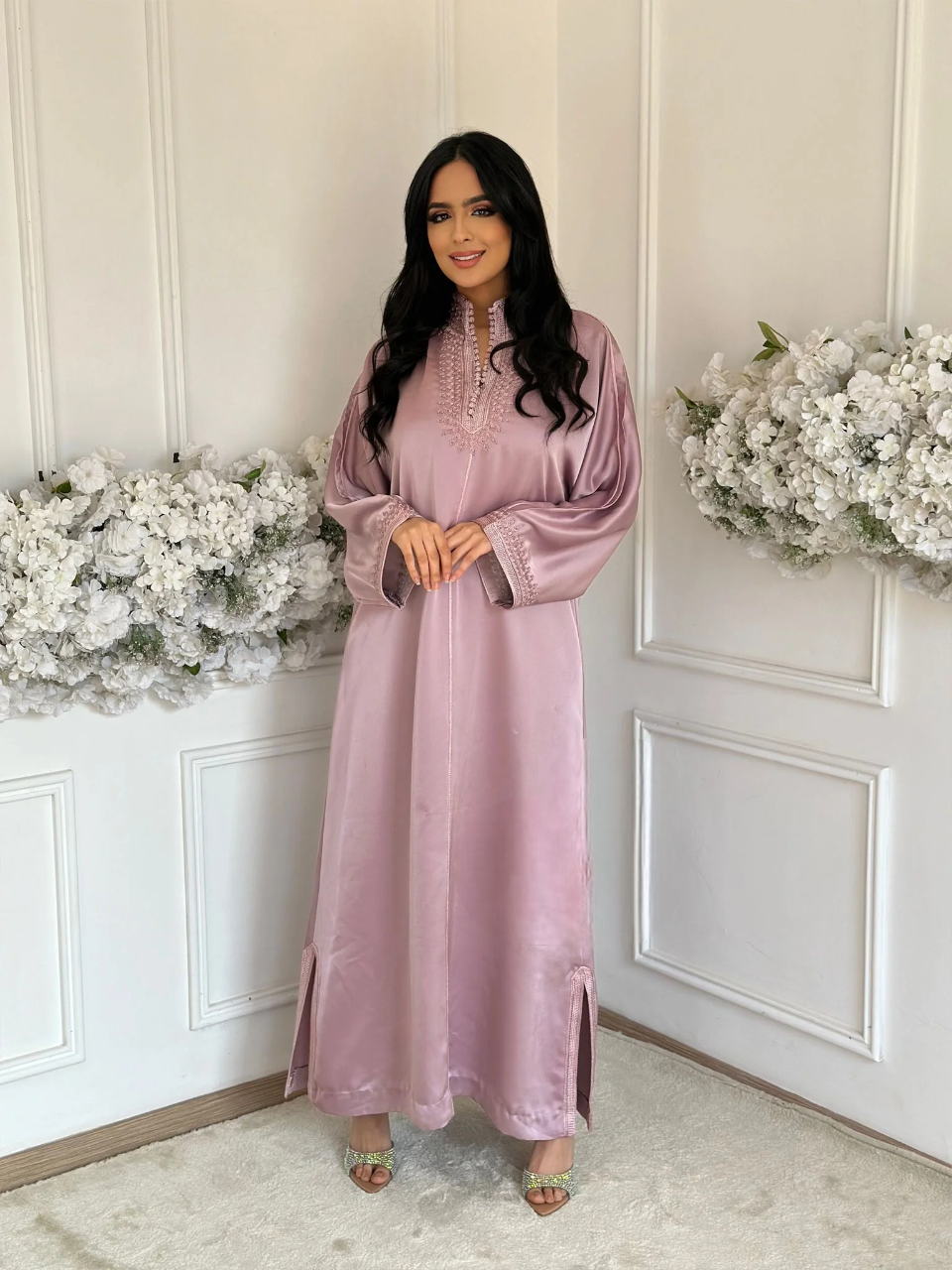 Marina Pink Abaya – Elegant Moroccan Robe for Home & Gatherings