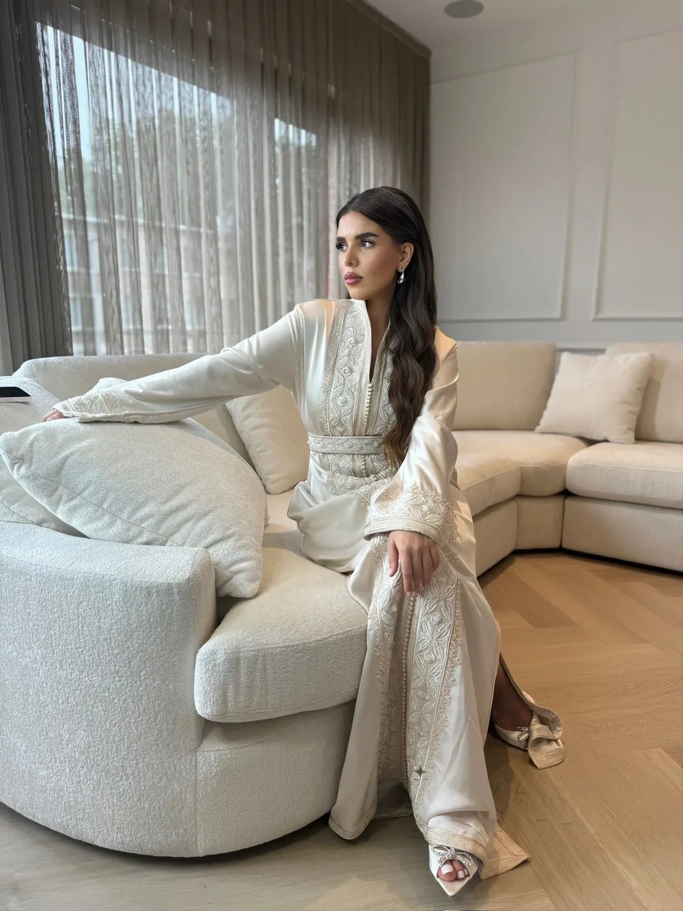 Hala White Kaftan – Handcrafted Moroccan Dress