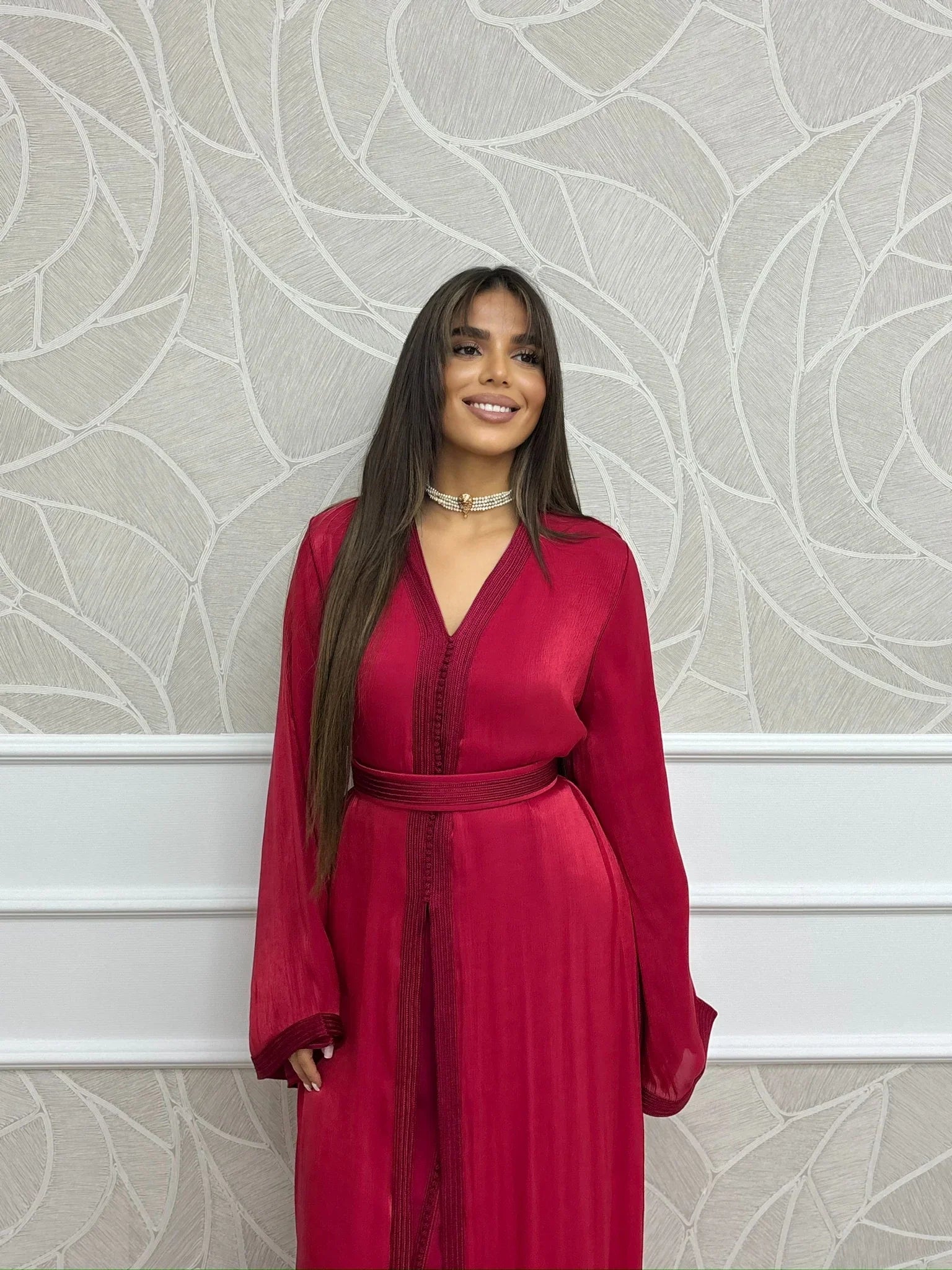 Majda Burgundy Takchita – Two-Piece Moroccan Ceremonial Dress