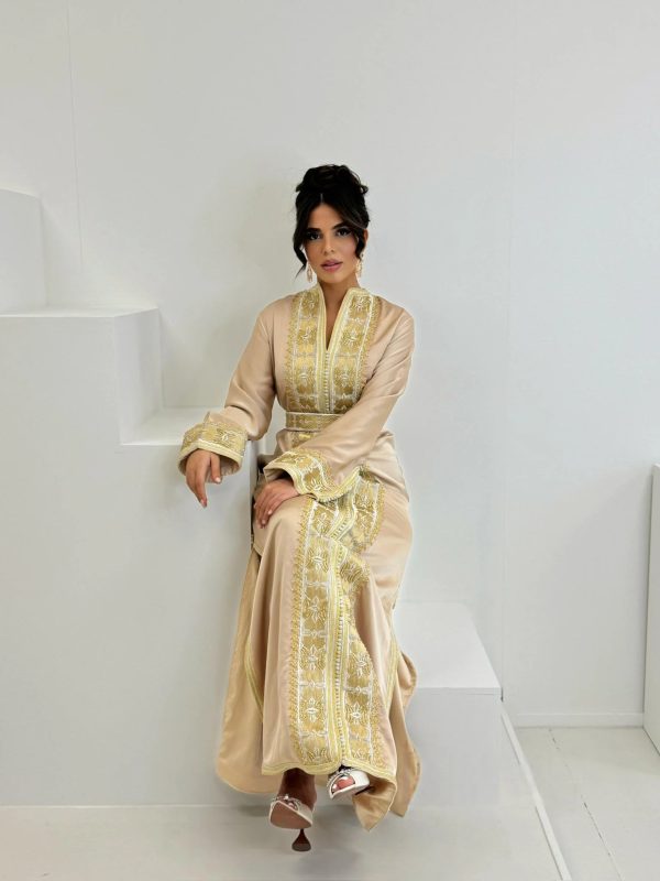 Darine Beige Kaftan – Handcrafted Moroccan Dress