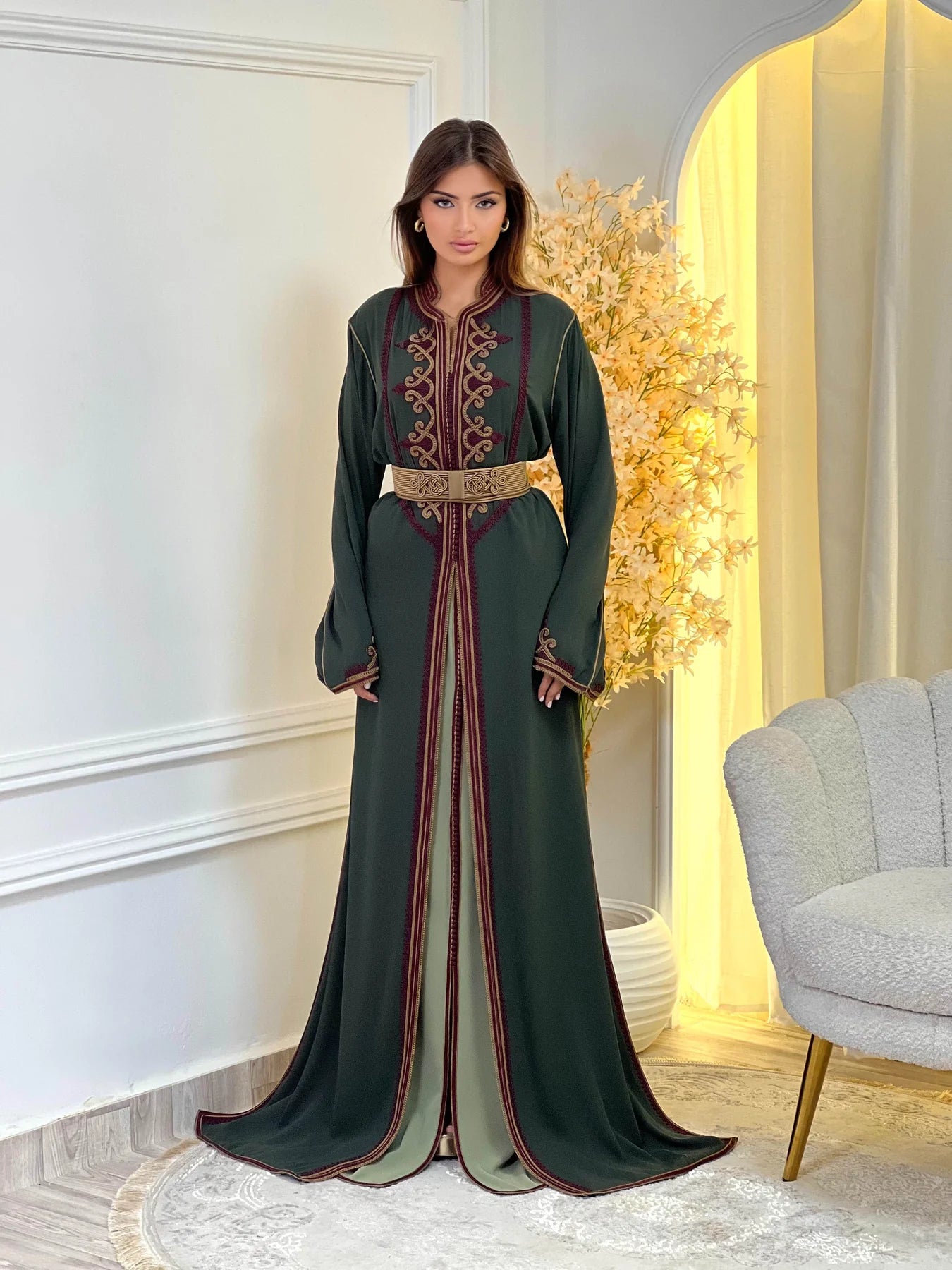 Dounia Green Takchita – Two-Piece Moroccan Ceremonial Dress