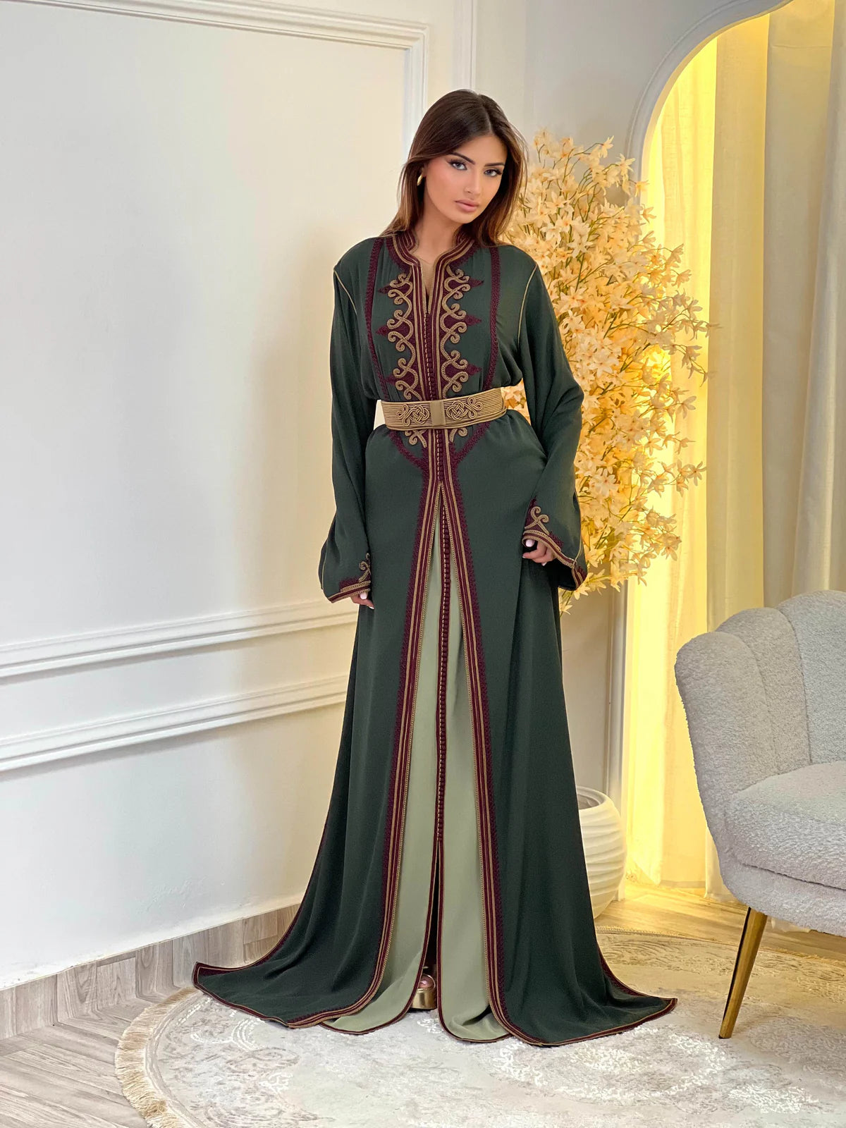 Dounia Green Takchita – Two-Piece Moroccan Ceremonial Dress