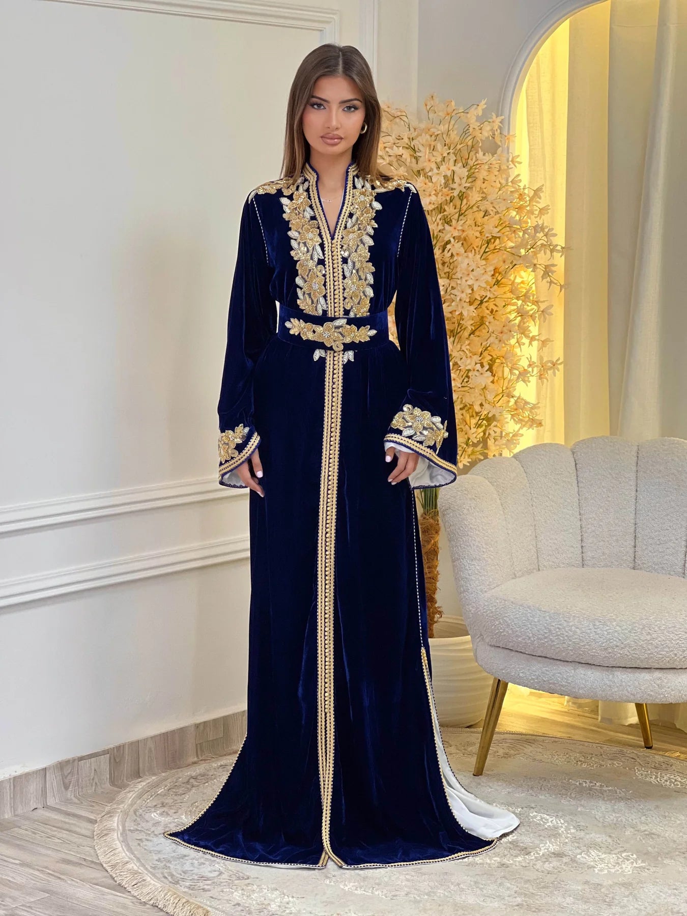 Lamar Navy Kaftan – Handcrafted Moroccan Dress
