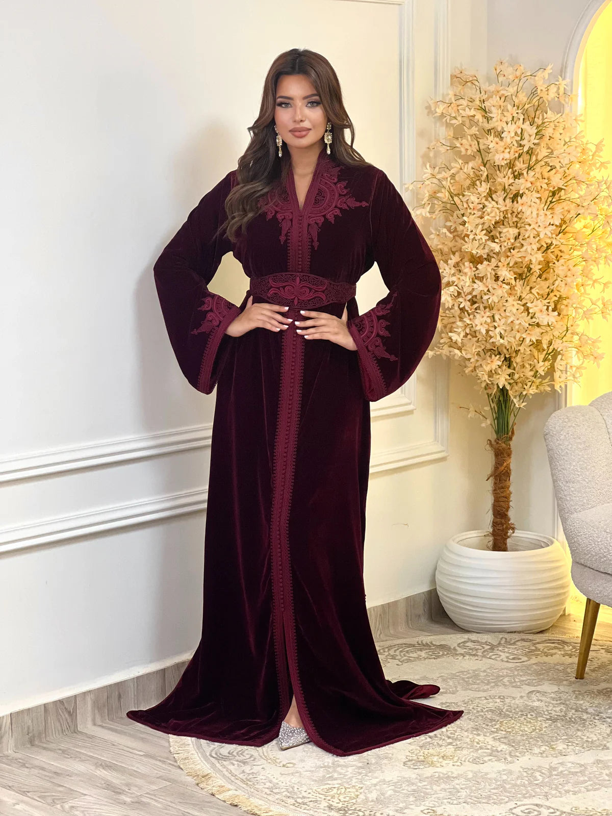 Insaf Burgundy Kaftan – Handcrafted Moroccan Dress