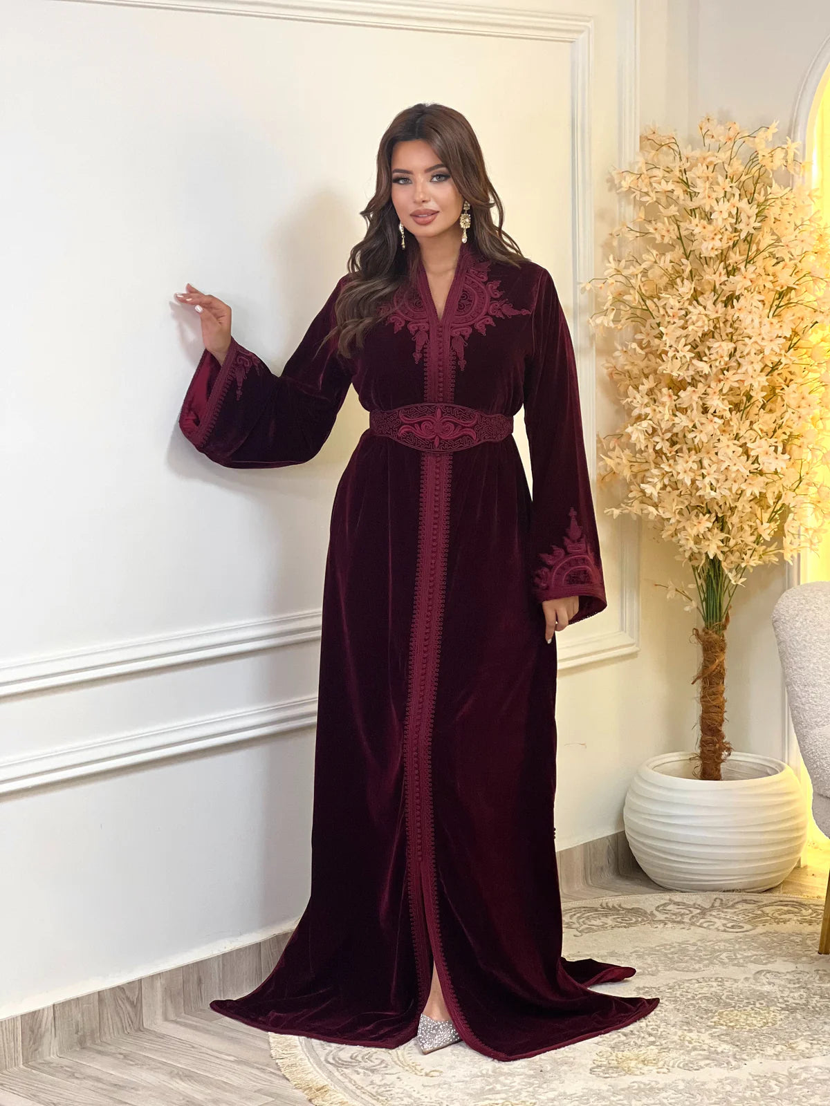 Insaf Burgundy Kaftan – Handcrafted Moroccan Dress