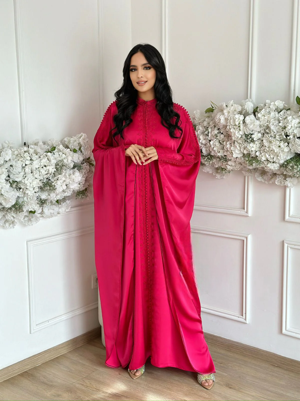 Kaltoum Pink Abaya – Elegant Moroccan Robe for Home & Gatherings