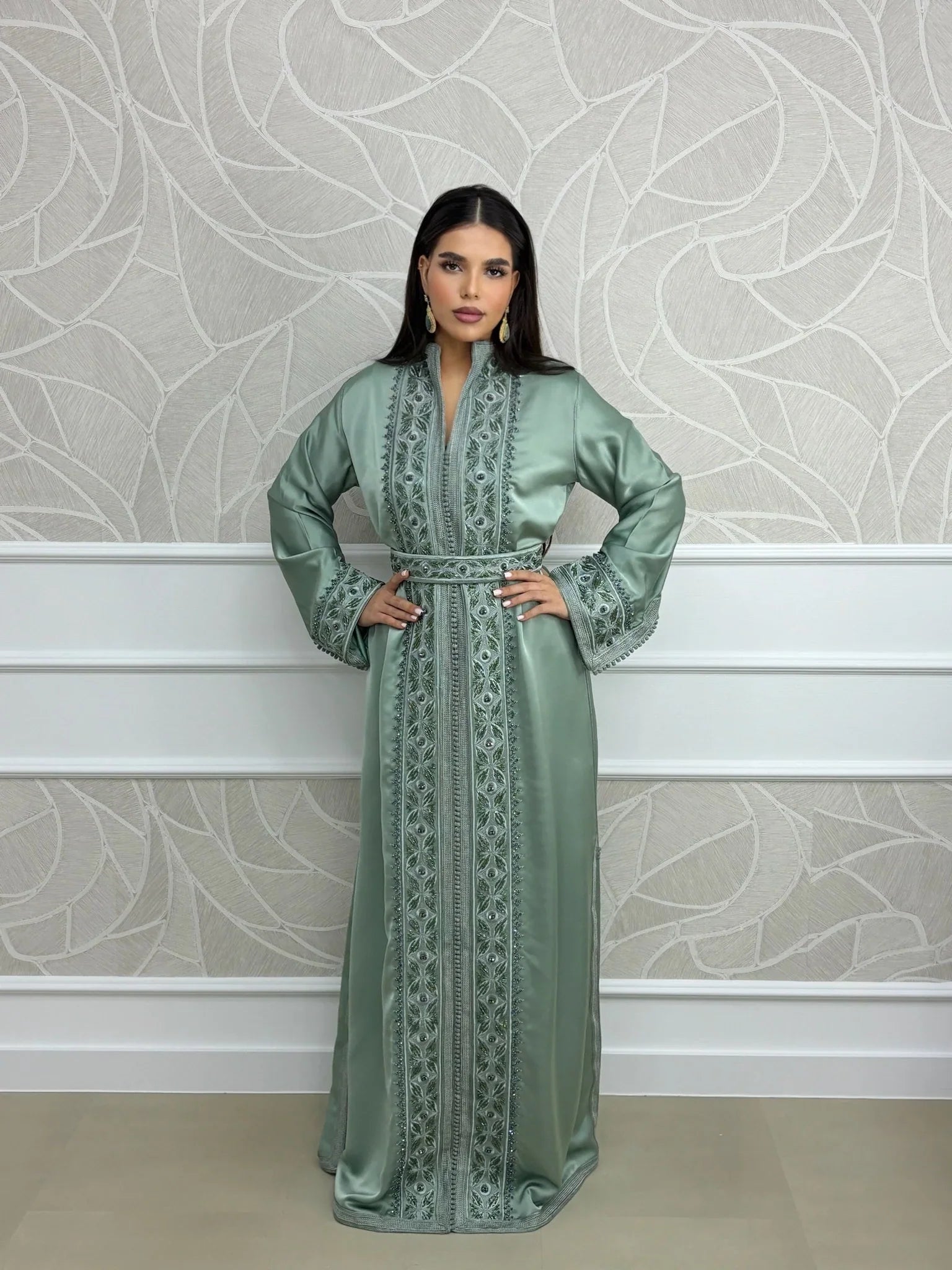 Malak Green Kaftan – Handcrafted Moroccan Dress