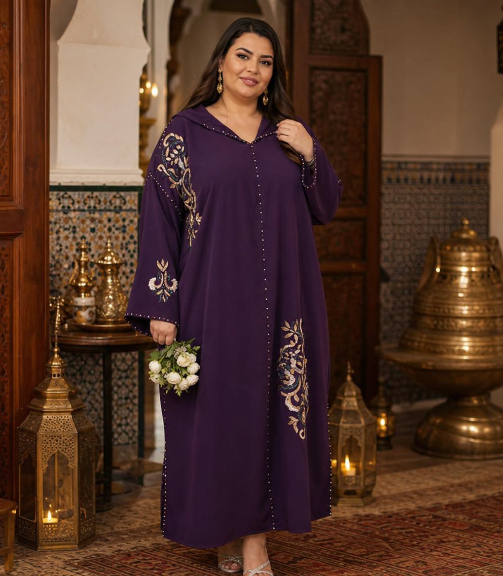 Samira Purple Djellaba – Casual Moroccan Tunic for Everyday Comfort — plus-size model