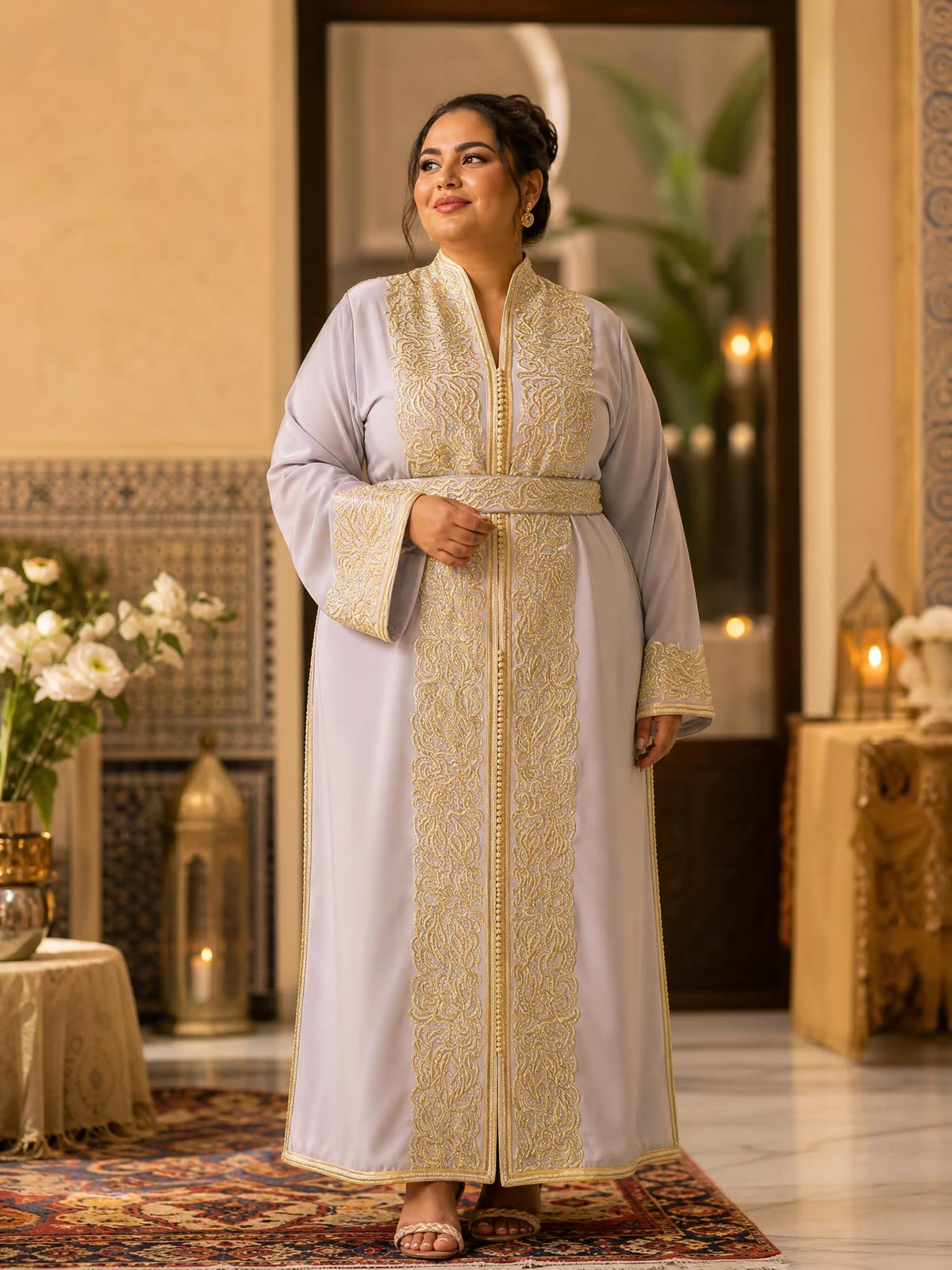 Chirine White Kaftan – Handcrafted Moroccan Dress — plus-size model