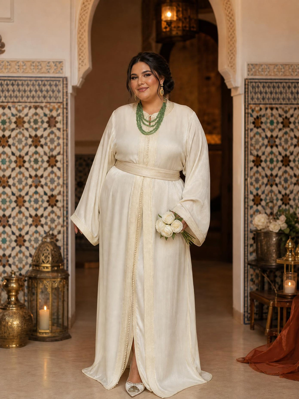 Dalida White Takchita – Two-Piece Moroccan Ceremonial Dress — plus-size model