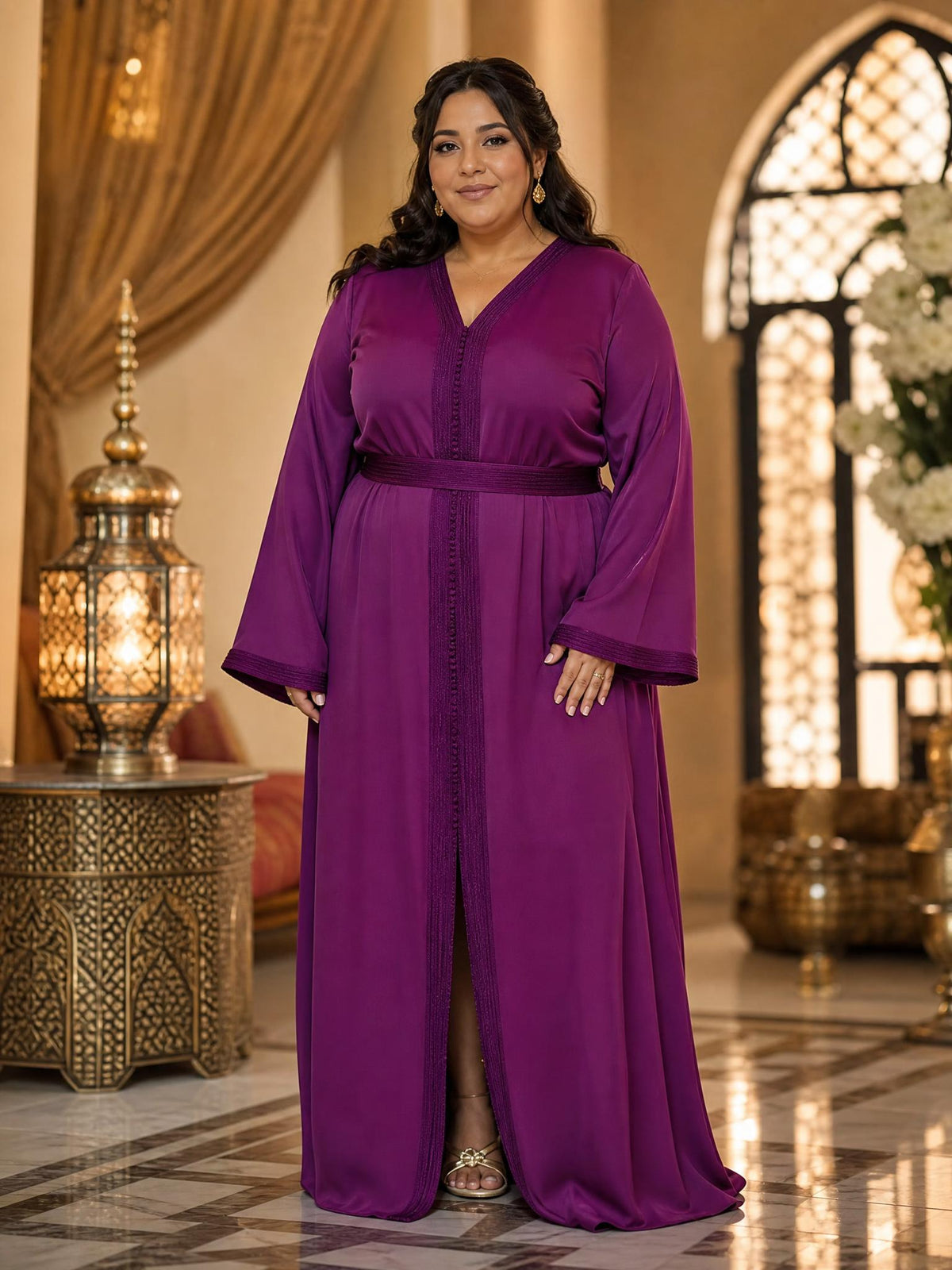 Douaa Purple Takchita – Two-Piece Moroccan Ceremonial Dress — plus-size model