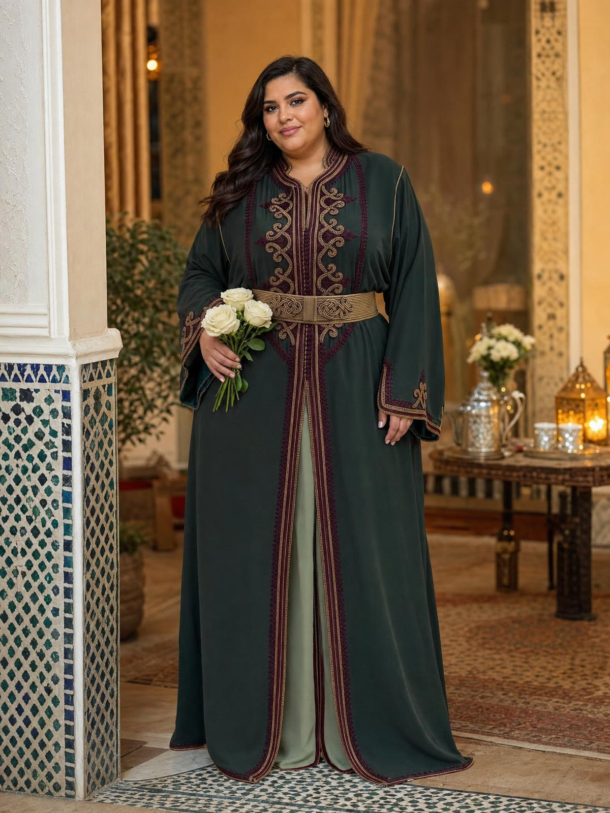 Dounia Green Takchita – Two-Piece Moroccan Ceremonial Dress — plus-size model