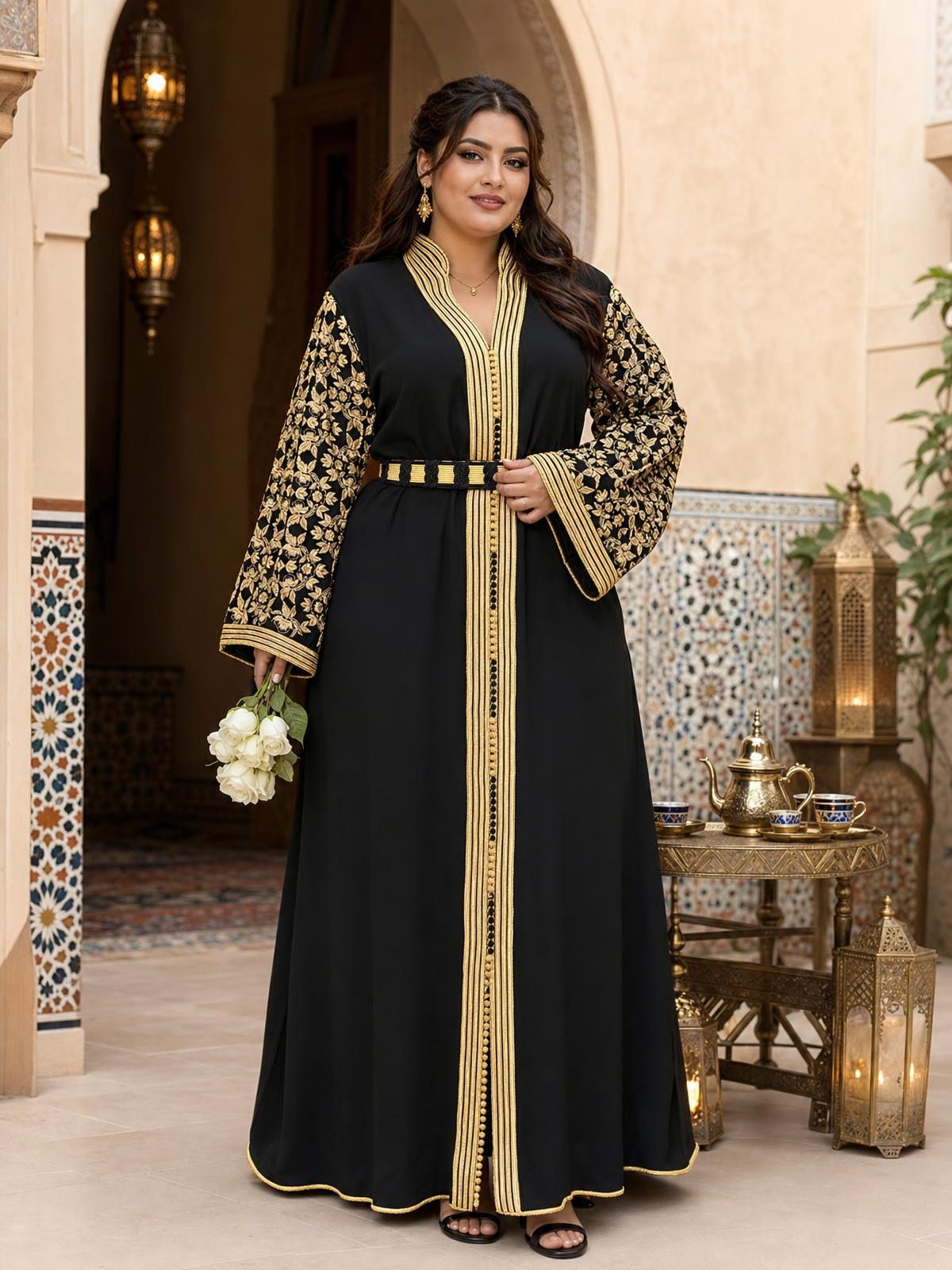 Fajr Black Kaftan – Handcrafted Moroccan Dress — plus-size model