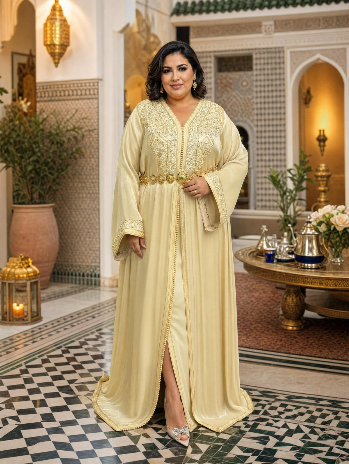 Fotoun Gold Takchita – Two-Piece Moroccan Ceremonial Dress — plus-size model