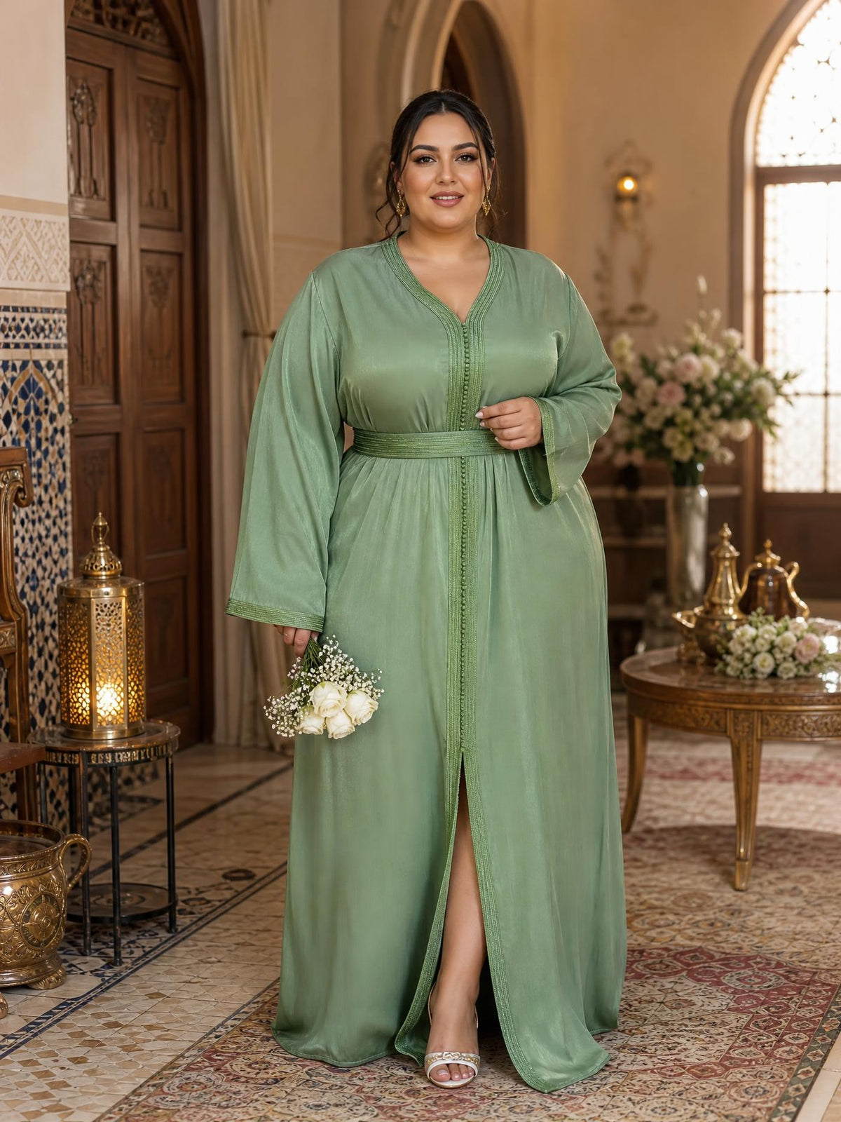Hala Green Takchita – Two-Piece Moroccan Ceremonial Dress — plus-size model