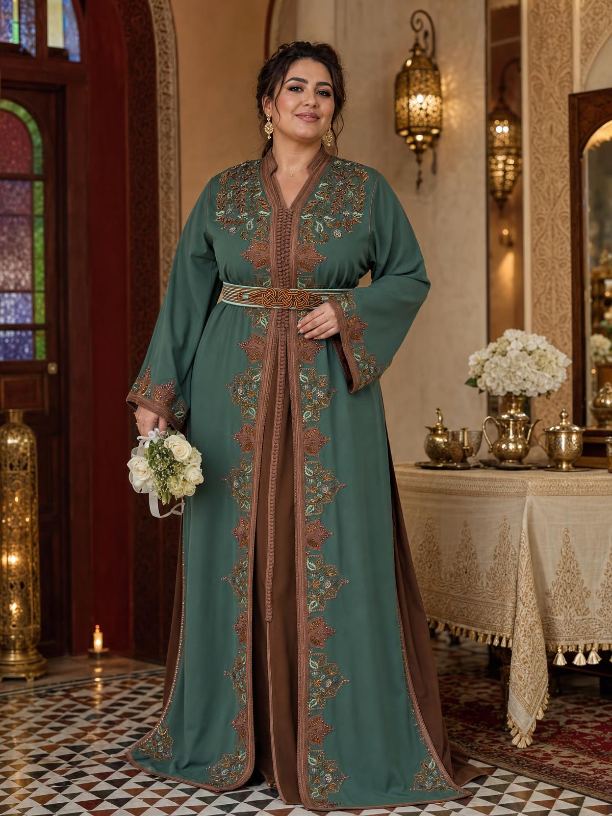 Keltoum Green Takchita – Two-Piece Moroccan Ceremonial Dress — plus-size model