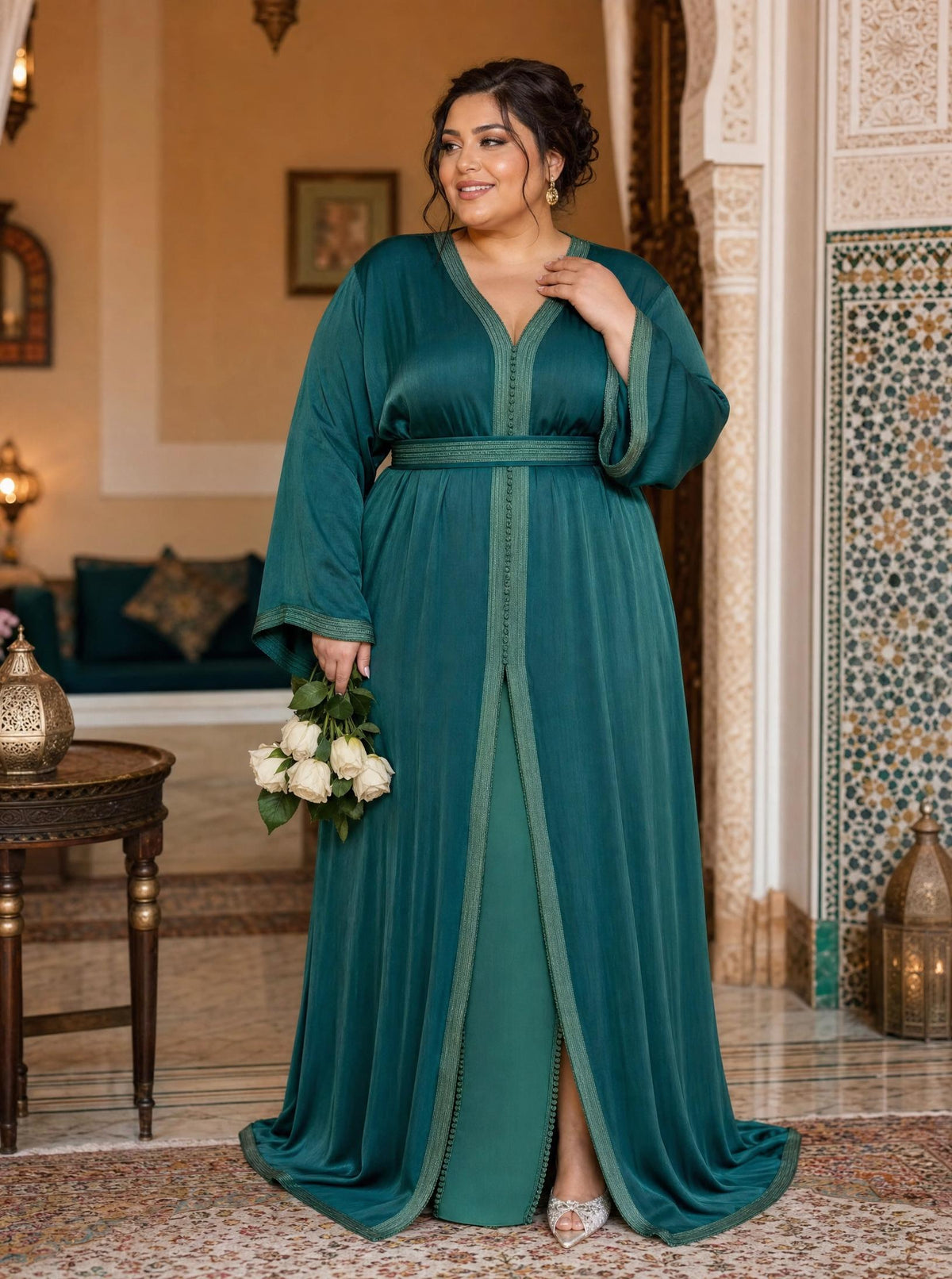 Kholod Green Takchita – Two-Piece Moroccan Ceremonial Dress — plus-size model