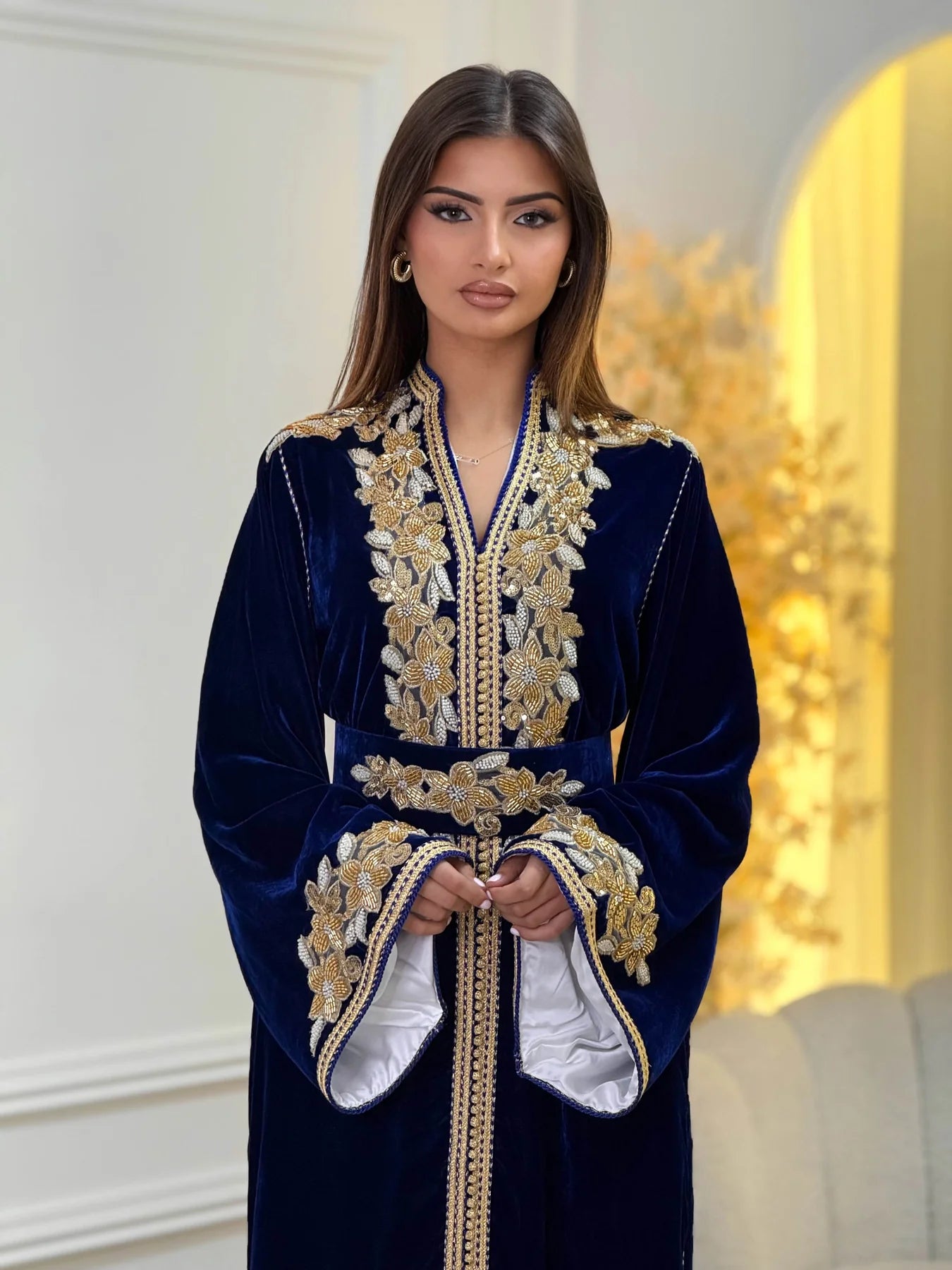 Caftán Lamar Azul Marino – Vestido marroquí hecho a mano – vista del producto 4