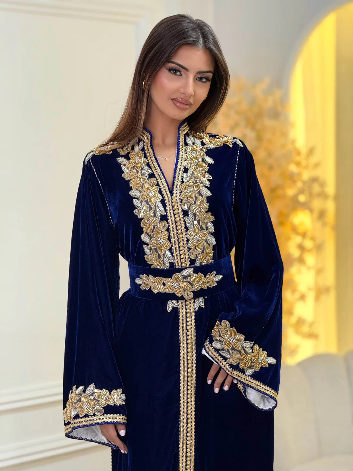 Caftán Lamar Azul Marino – Vestido marroquí hecho a mano – vista del producto 5