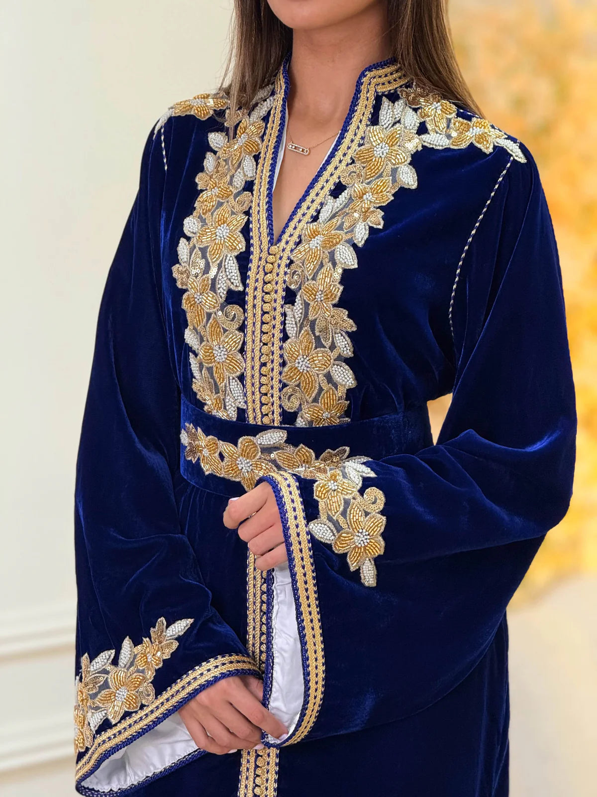 Caftán Lamar Azul Marino – Vestido marroquí hecho a mano – vista del producto 6