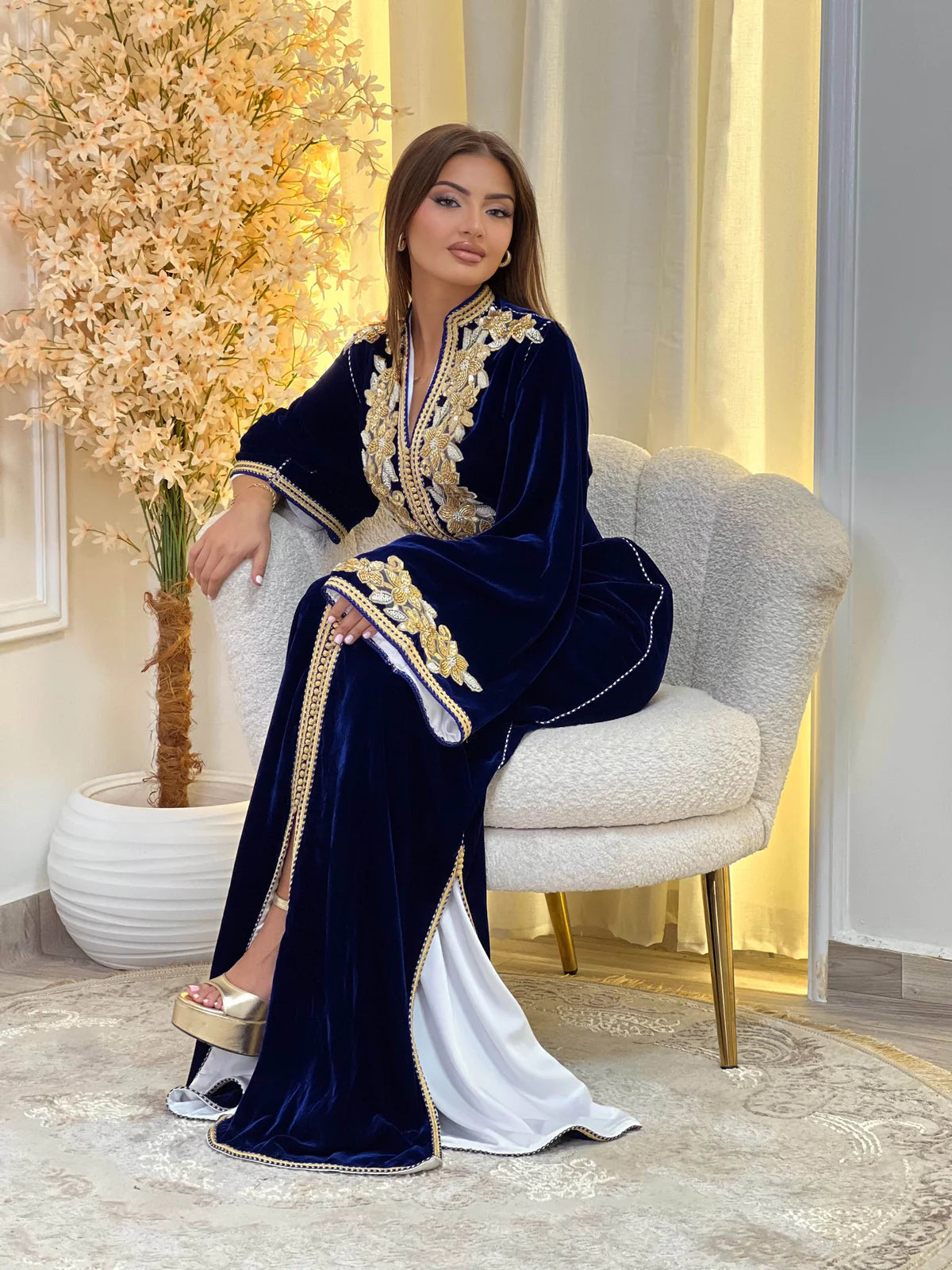 Caftán Lamar Azul Marino – Vestido marroquí hecho a mano – vista del producto 7