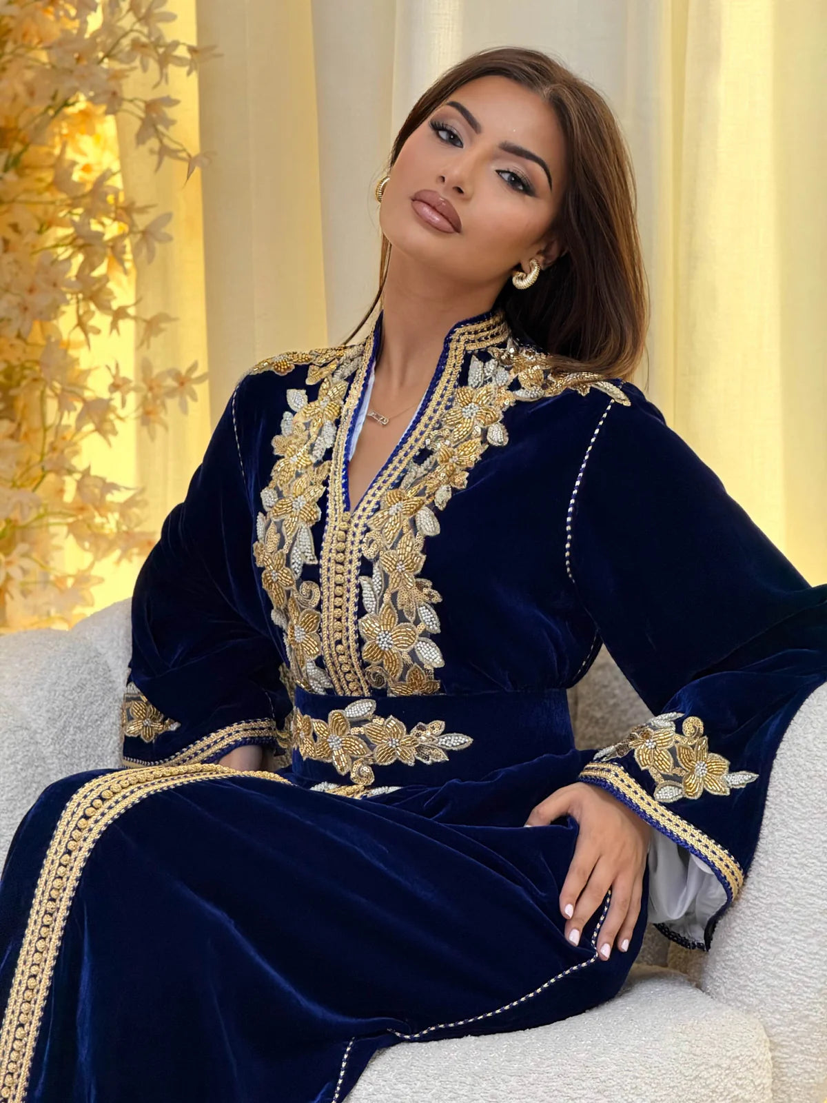 Caftán Lamar Azul Marino – Vestido marroquí hecho a mano – vista del producto 8