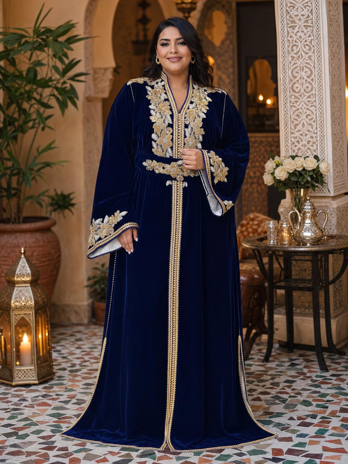 Lamar Navy Kaftan – Handcrafted Moroccan Dress — plus-size model