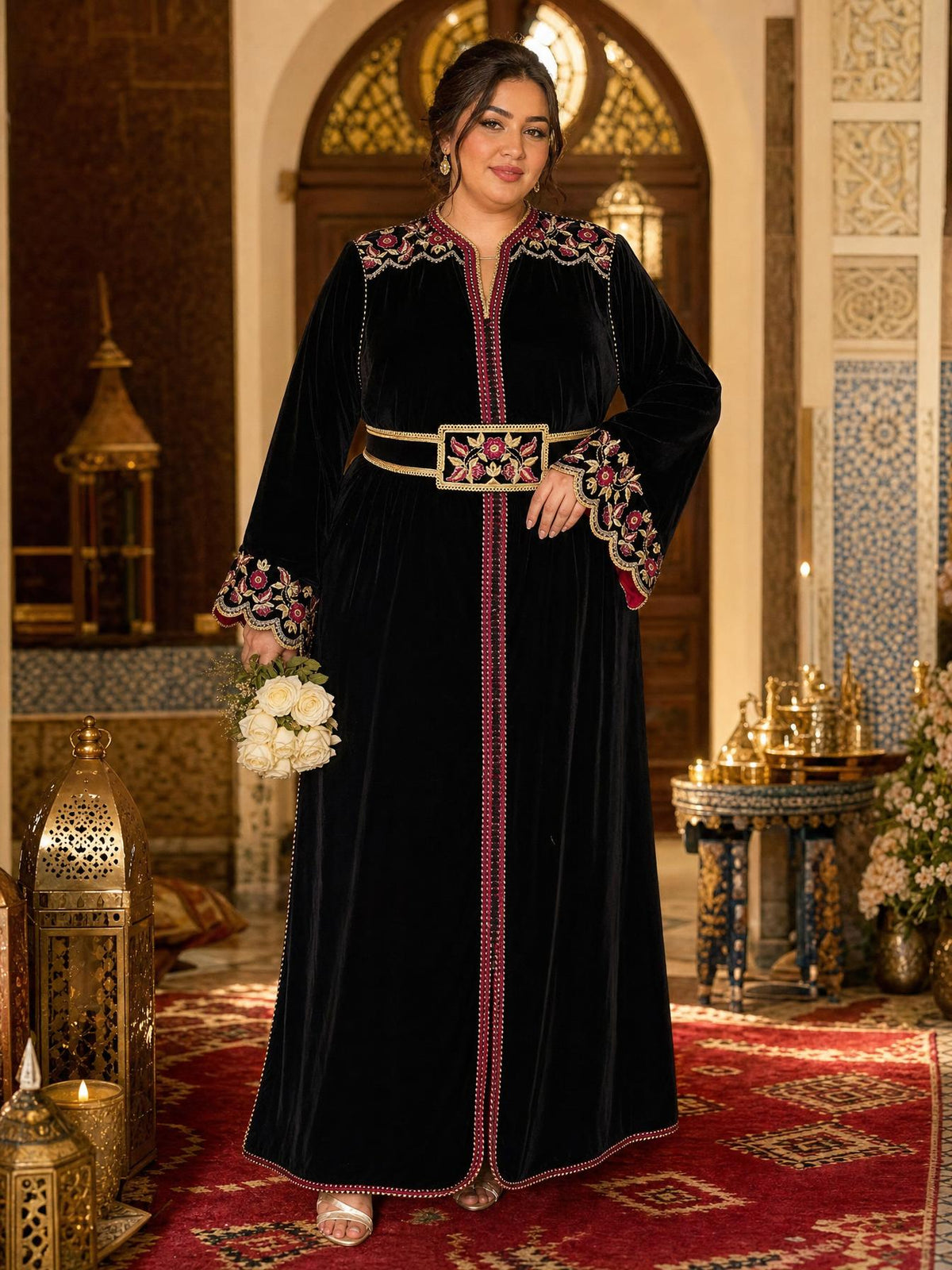 Lamiaa Black Kaftan – Handcrafted Moroccan Dress — plus-size model