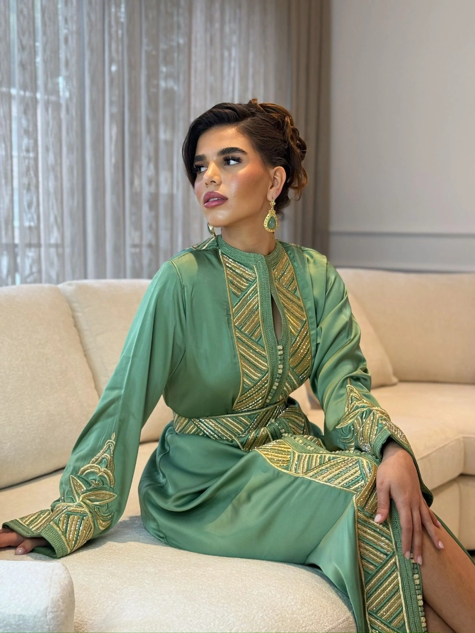 Caftán Sirina Verde – Vestido marroquí hecho a mano