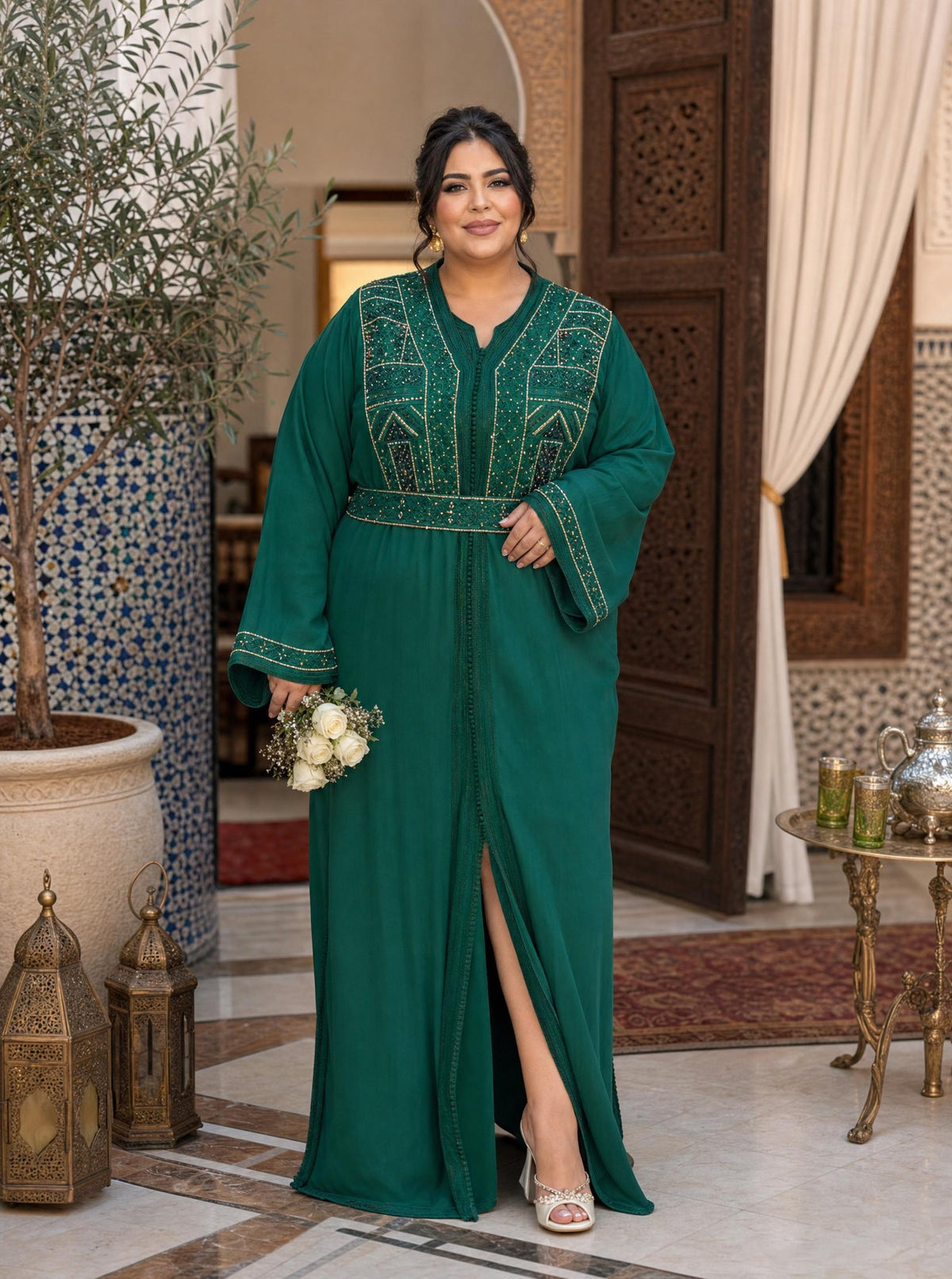 Norhane Green Takchita – Two-Piece Moroccan Ceremonial Dress — plus-size model