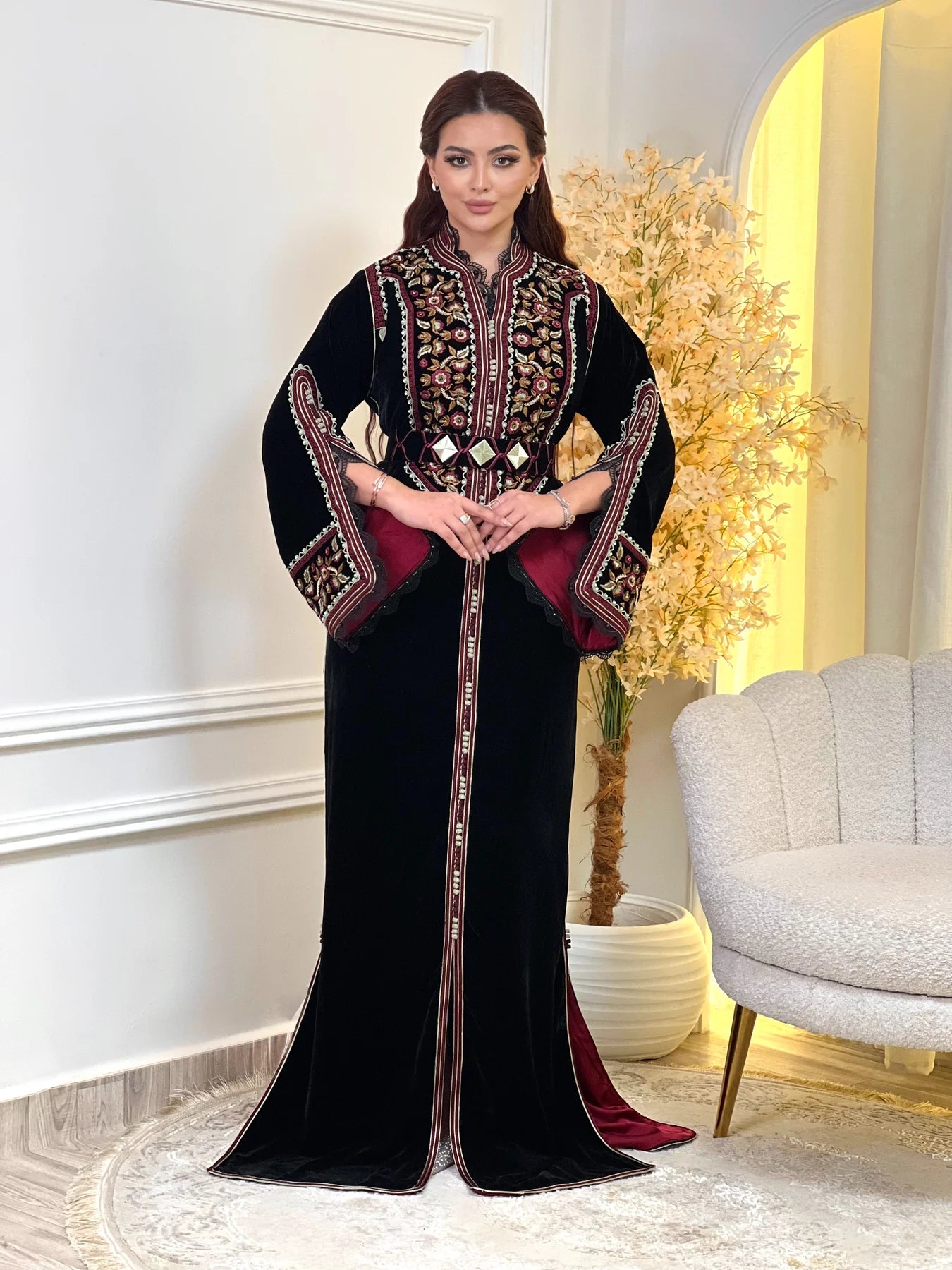 Caftán Rajwa Negro – Vestido marroquí hecho a mano