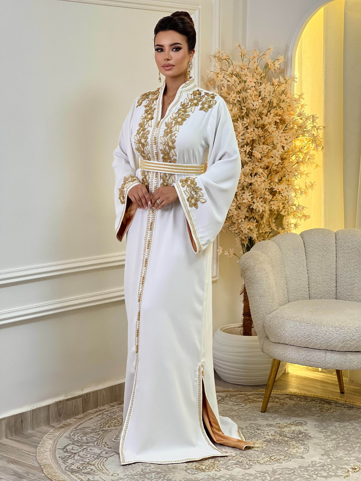 Caftán Rihab Blanco – Vestido marroquí hecho a mano