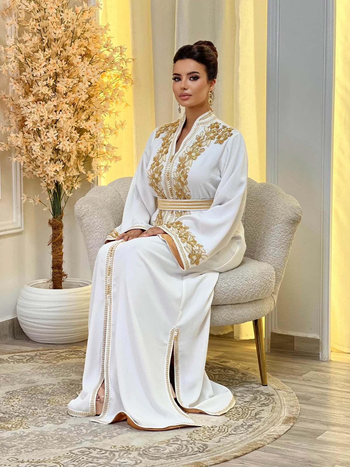 Caftán Rihab Blanco – Vestido marroquí hecho a mano – vista del producto 6