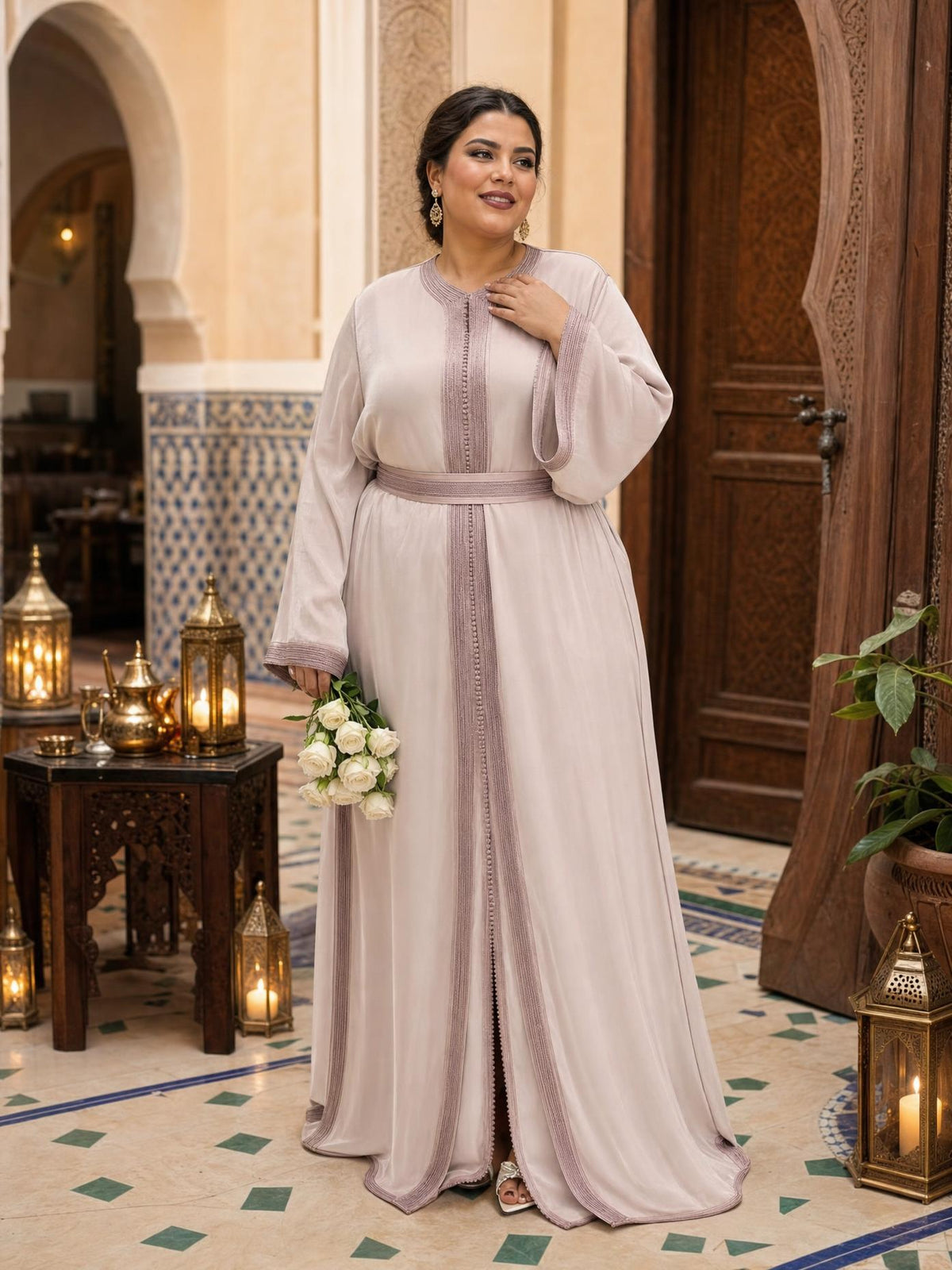 Sawsan Beige Takchita – Two-Piece Moroccan Ceremonial Dress — plus-size model